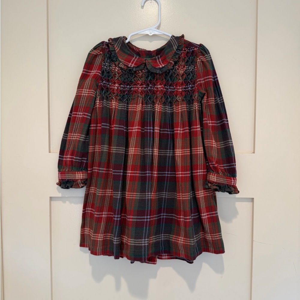 Ralph Lauren Hand Smocked Red Plaid Holiday Dress Girls Size 4 Tartan Cotton - Picture 6 of 8